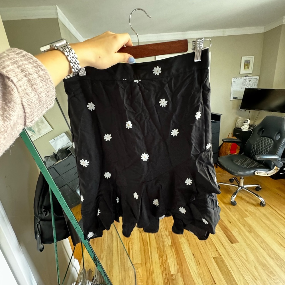 Loft black flowy skirt with flower design